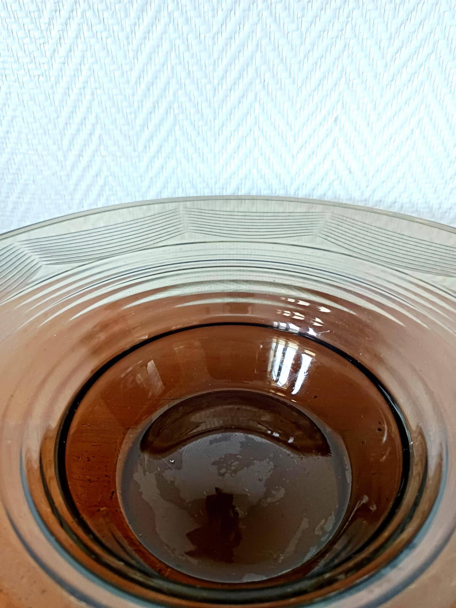 Large Art Deco smoked glass bowl