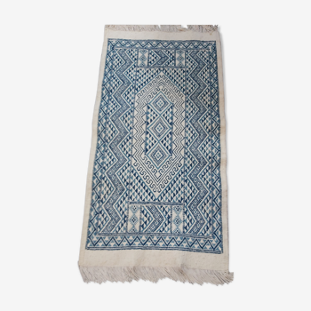 Handmade white and blue kilim rug in pure wool 145x75cm