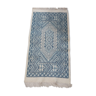 Handmade white and blue kilim rug in pure wool 145x75cm