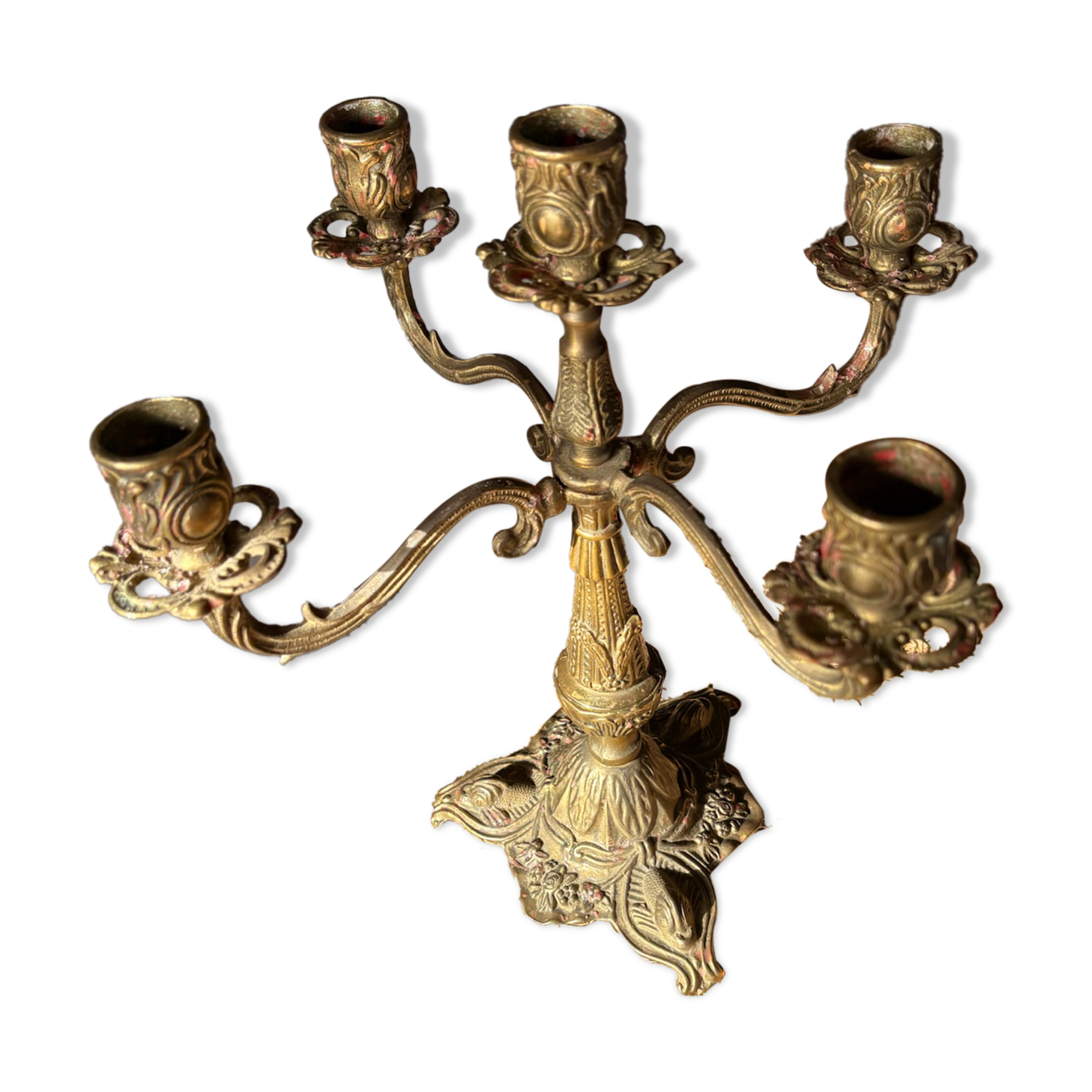 Antique bronze candelabrum with 5 arms - dolphin head feet