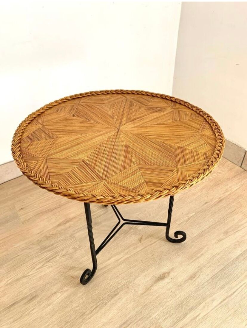 1950s side table with straw marquetry