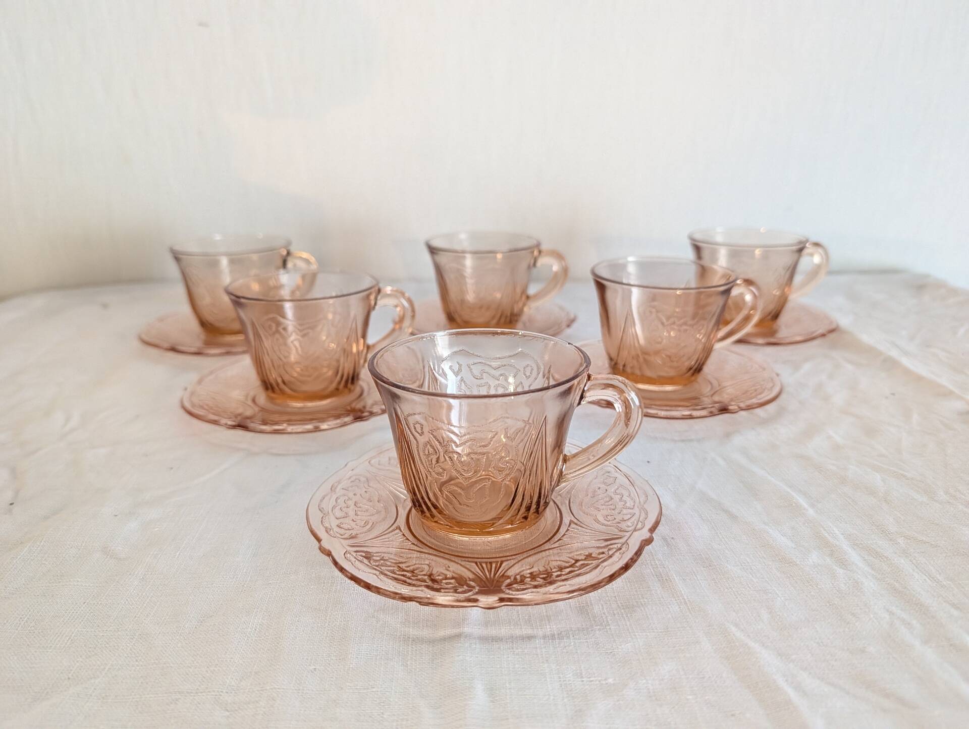 Art Deco pink glass coffee service from the 1930s.