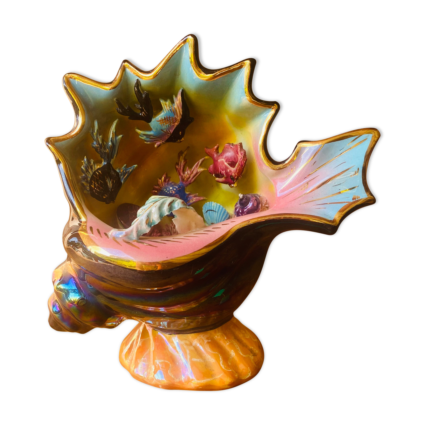 Lamp night light vintage ceramic shell fish.