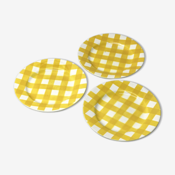 Lot of 3 plates yellow plaid Sarreguemines