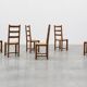 Set of 6 rustic oak ladder-back chairs with rush seats, France, 20th centur