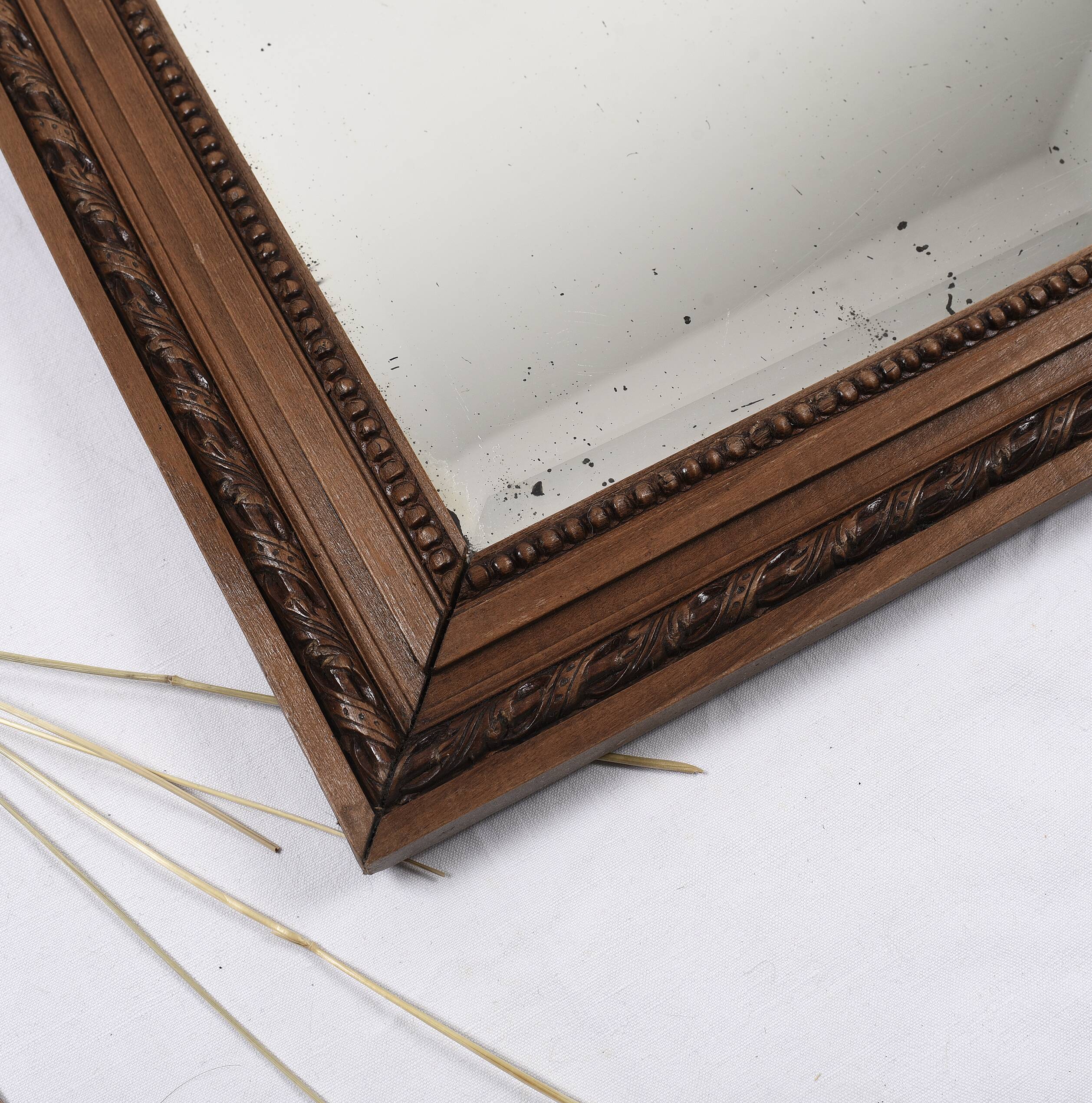 Large old mirror 65cm, carved wooden frame