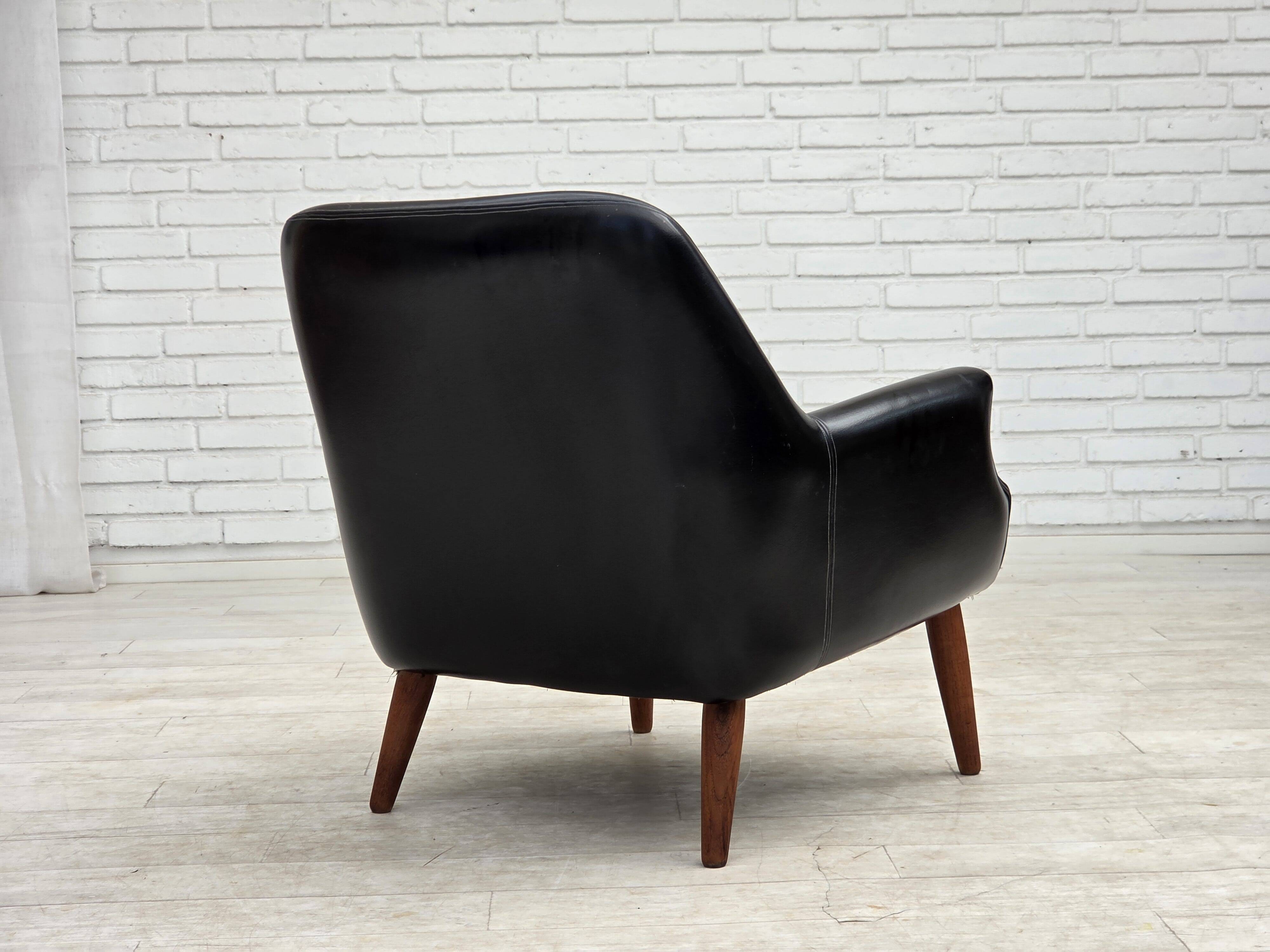 1970s, Danish armchair, artificial leather, teak wood legs.