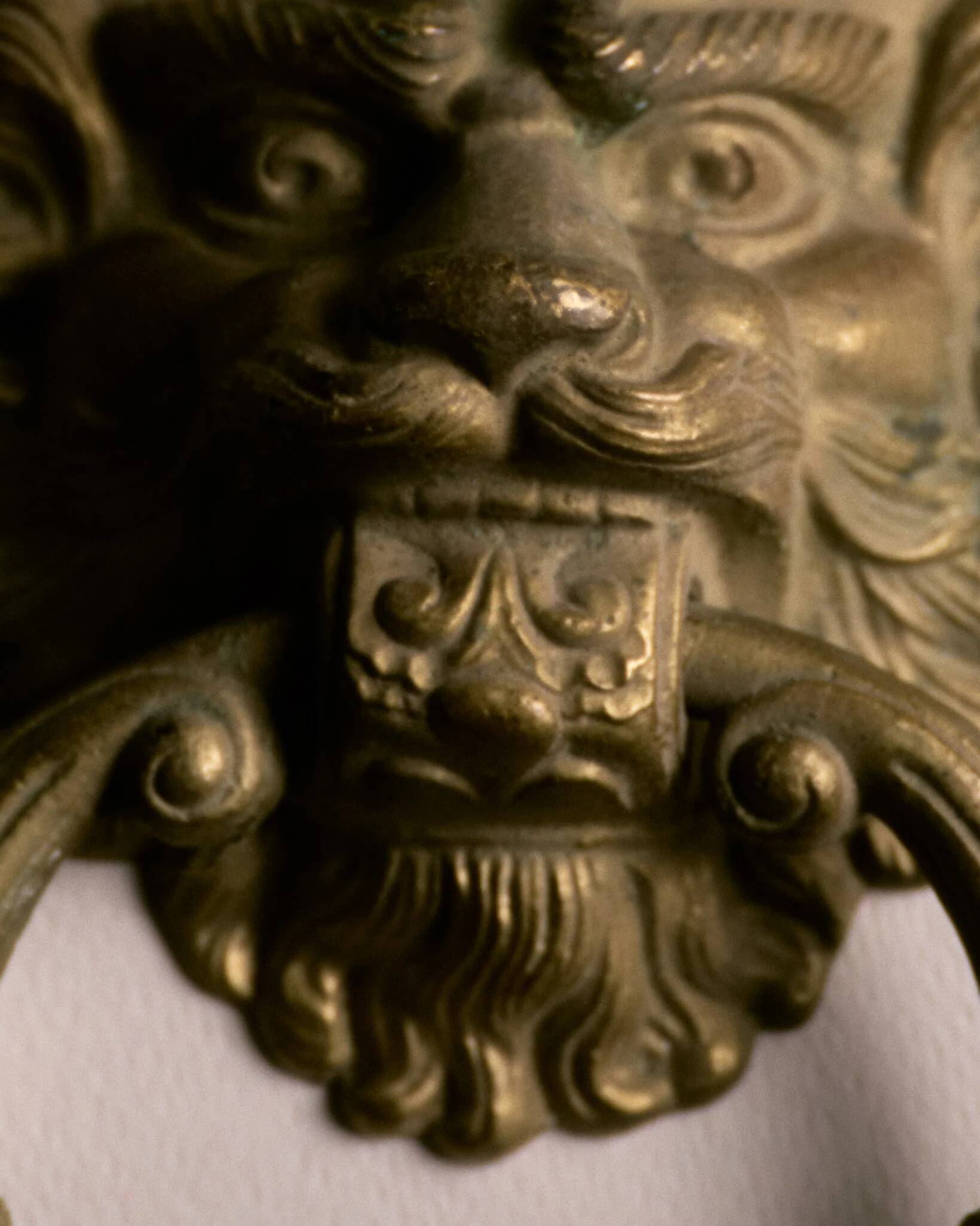 Lion door knocker, in brass