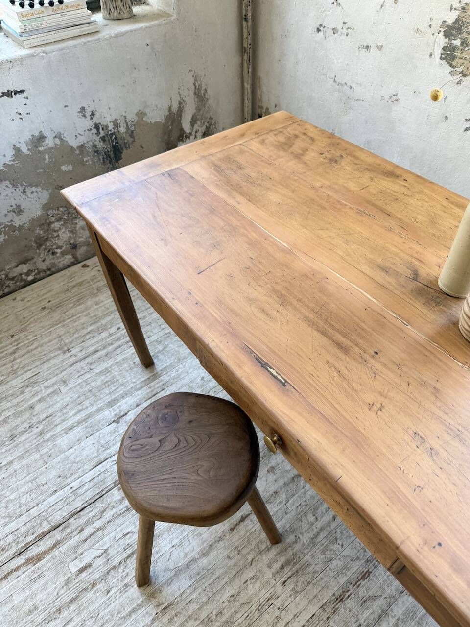 Cherry farmhouse table with spindle legs, 1950s