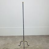 1950s tripod floor lamp, brass and black metal