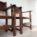 Paire de fauteuils style espagnol bois sculpté 1900