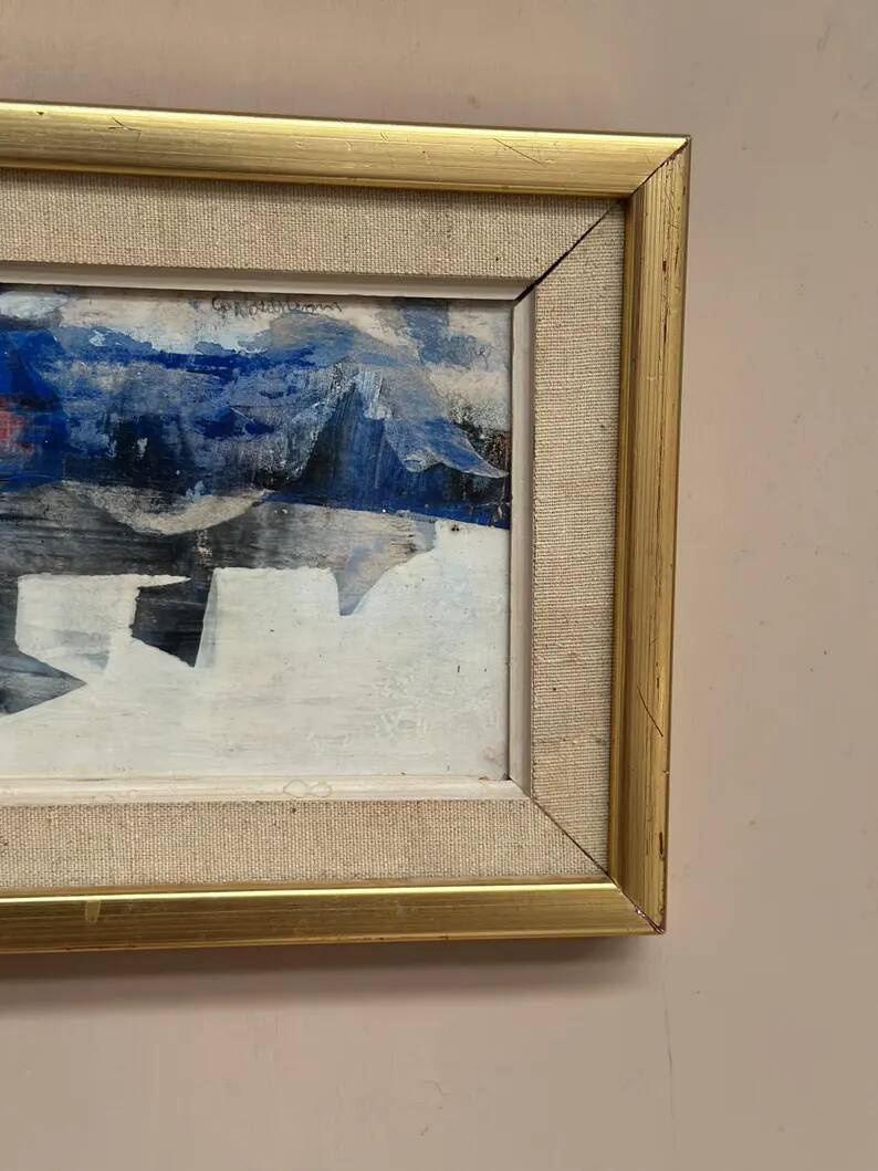 Original Swedish Oil on Panel – "Blue Composition" by Gunnar Nordström – Signed – Vintage and Framed – 24.5 × 18.5 cm (9.6 in × 7.3 in)