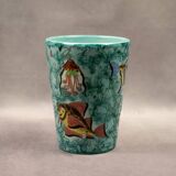 Earthenware vase decorated with fish signed Monaco Cerart