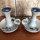Old pair of hand candlesticks st clément céramique bleue france #a266