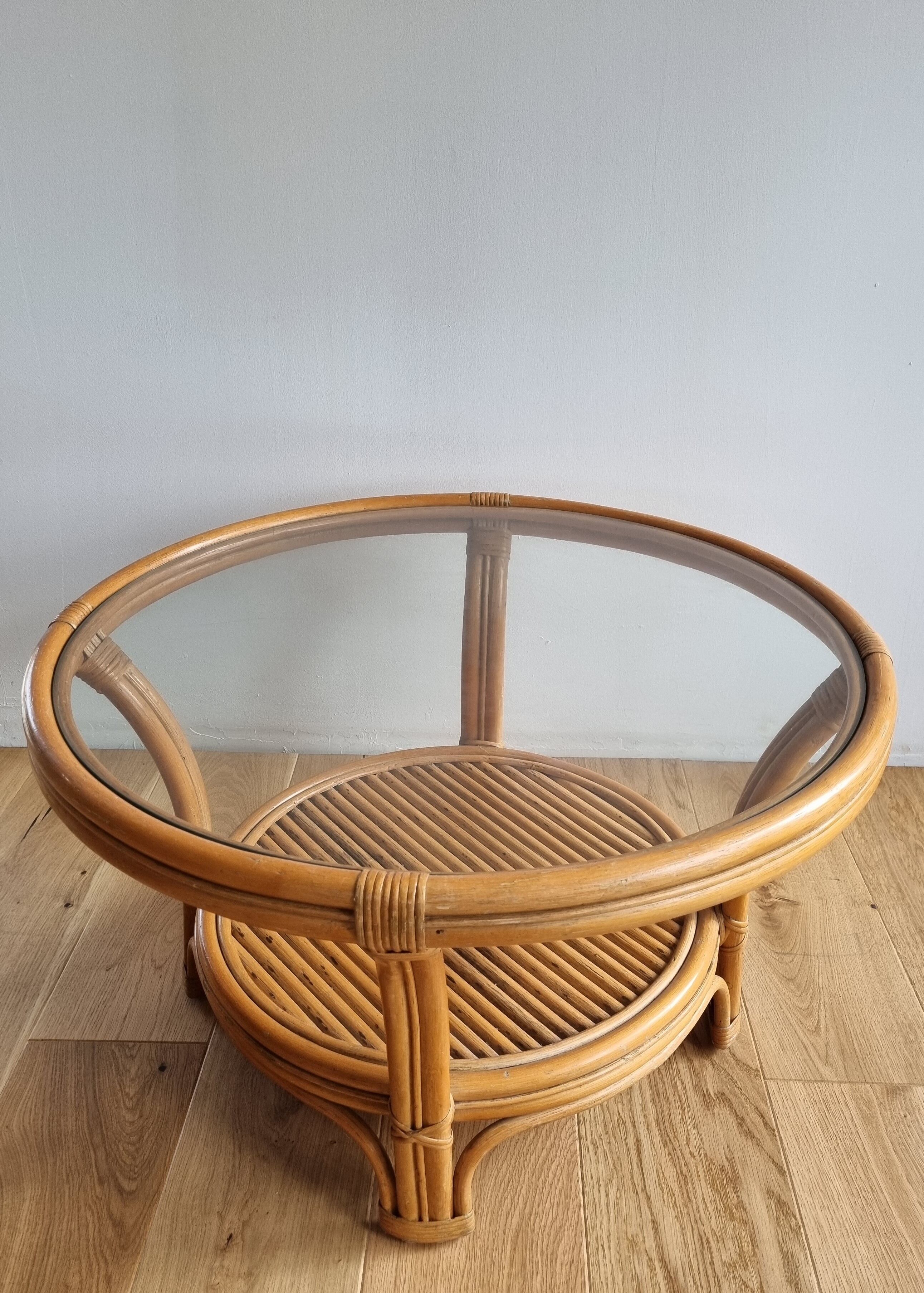 Rattan and glass coffee table