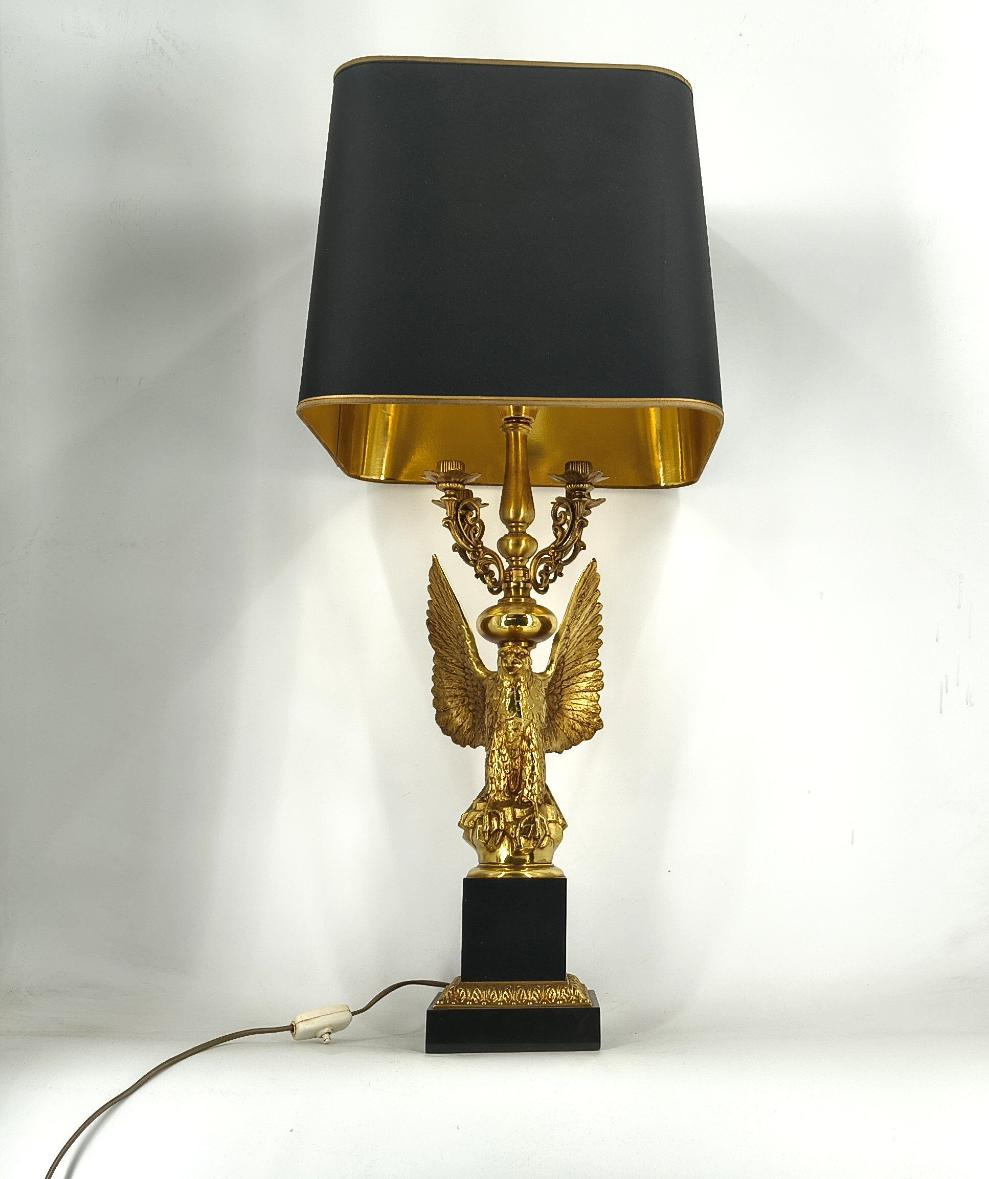 Empire style brass eagle table lamp by Lusterie Deknudt, 1970s