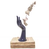 Hand ring or blue ceramic soliflore seventies