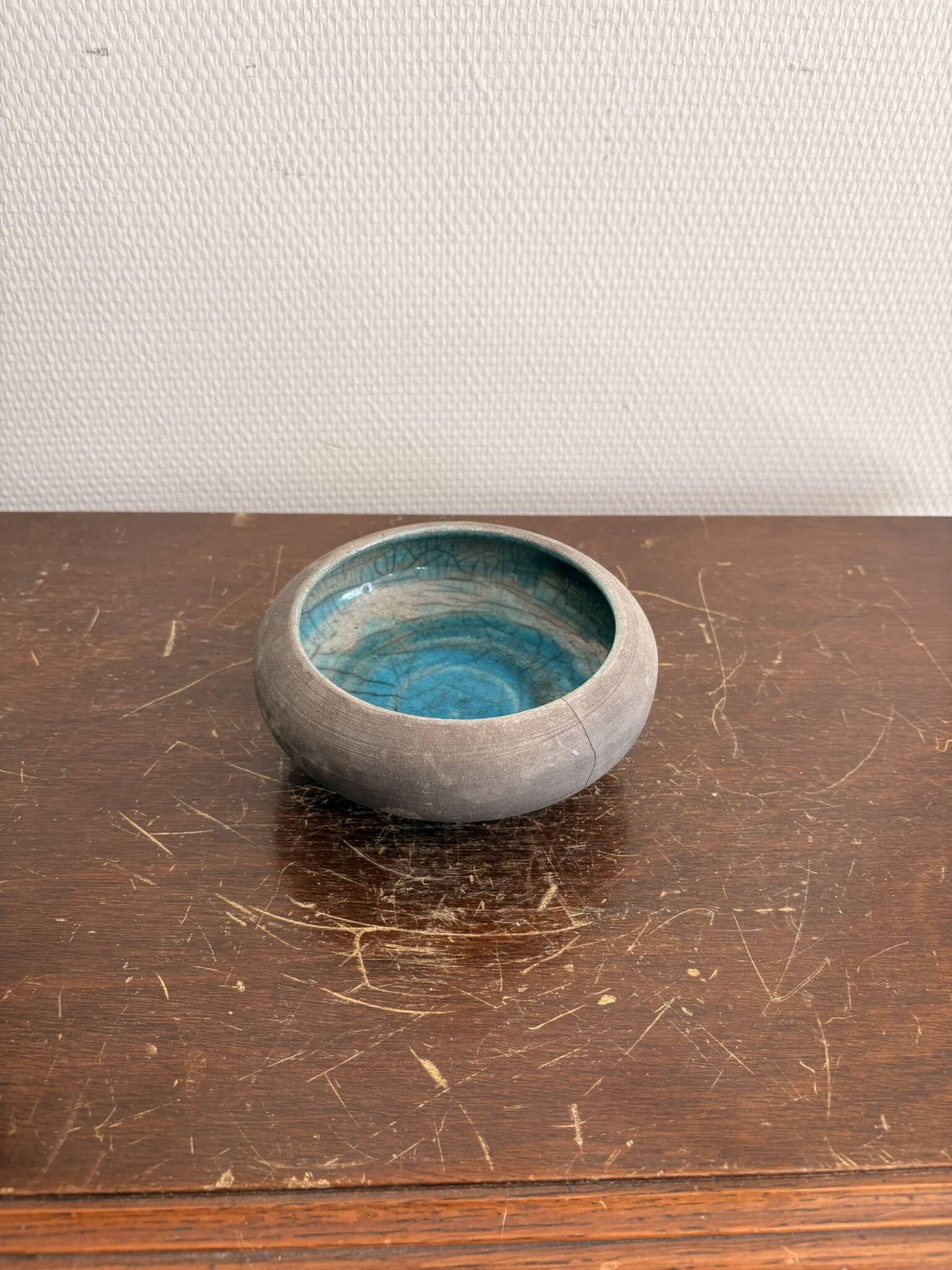 Pocket Vase Bowl Ashtray Raky Signed Pottery Craft Turquoise Z