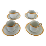 4 Limoges gold outline mocha cups + saucers