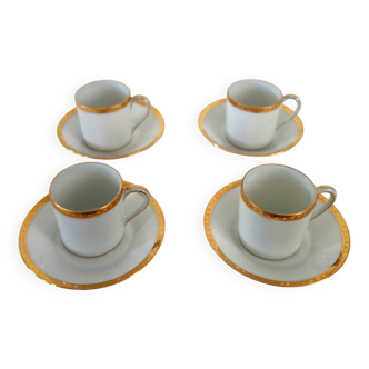 4 Limoges gold outline mocha cups + saucers