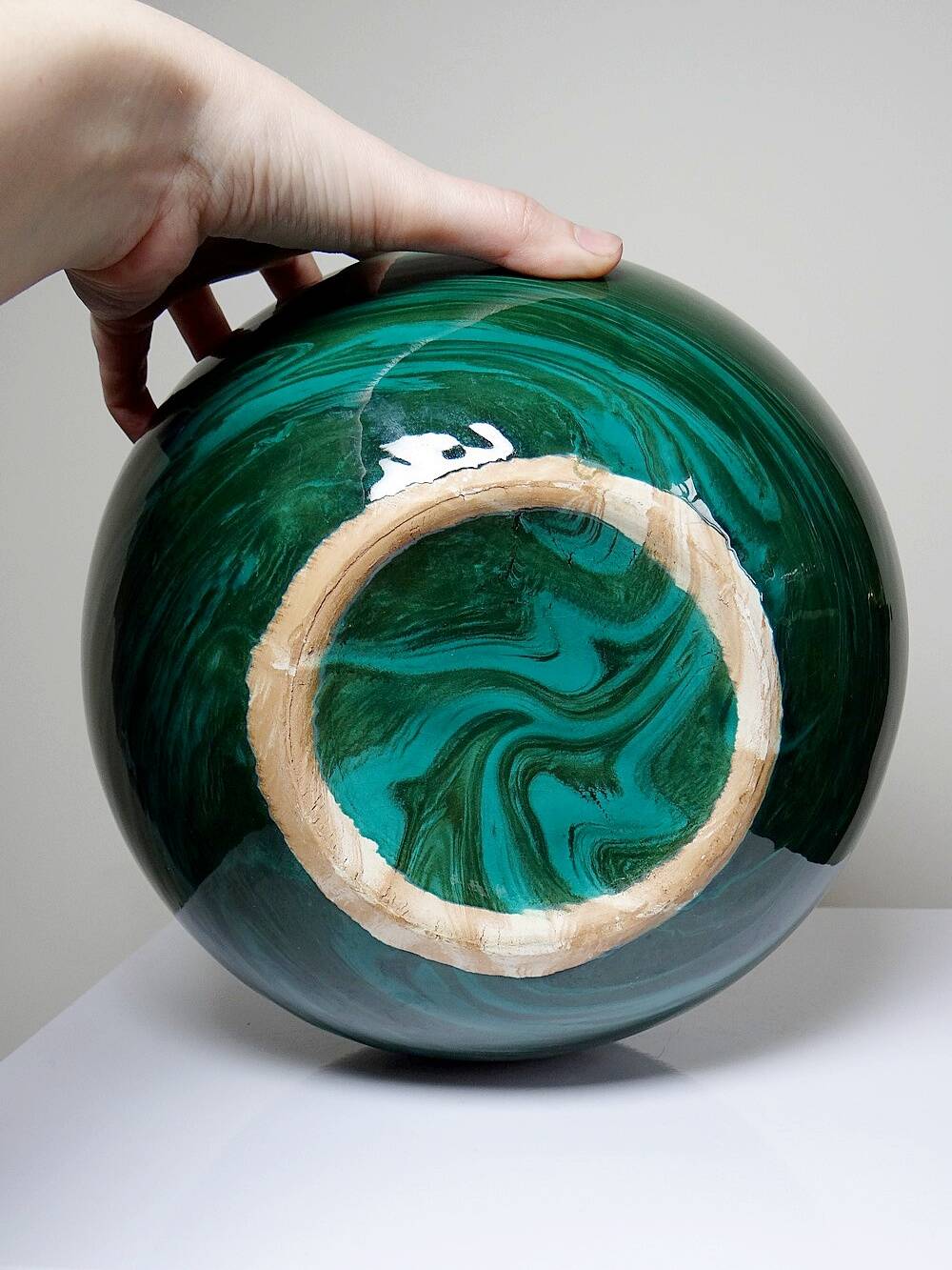Large ceramic ball vase, art deco style, shade of green, vintage