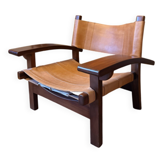 Wood and leather armchair