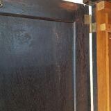 Old black wardrobe - wooden drawers and labels of origin