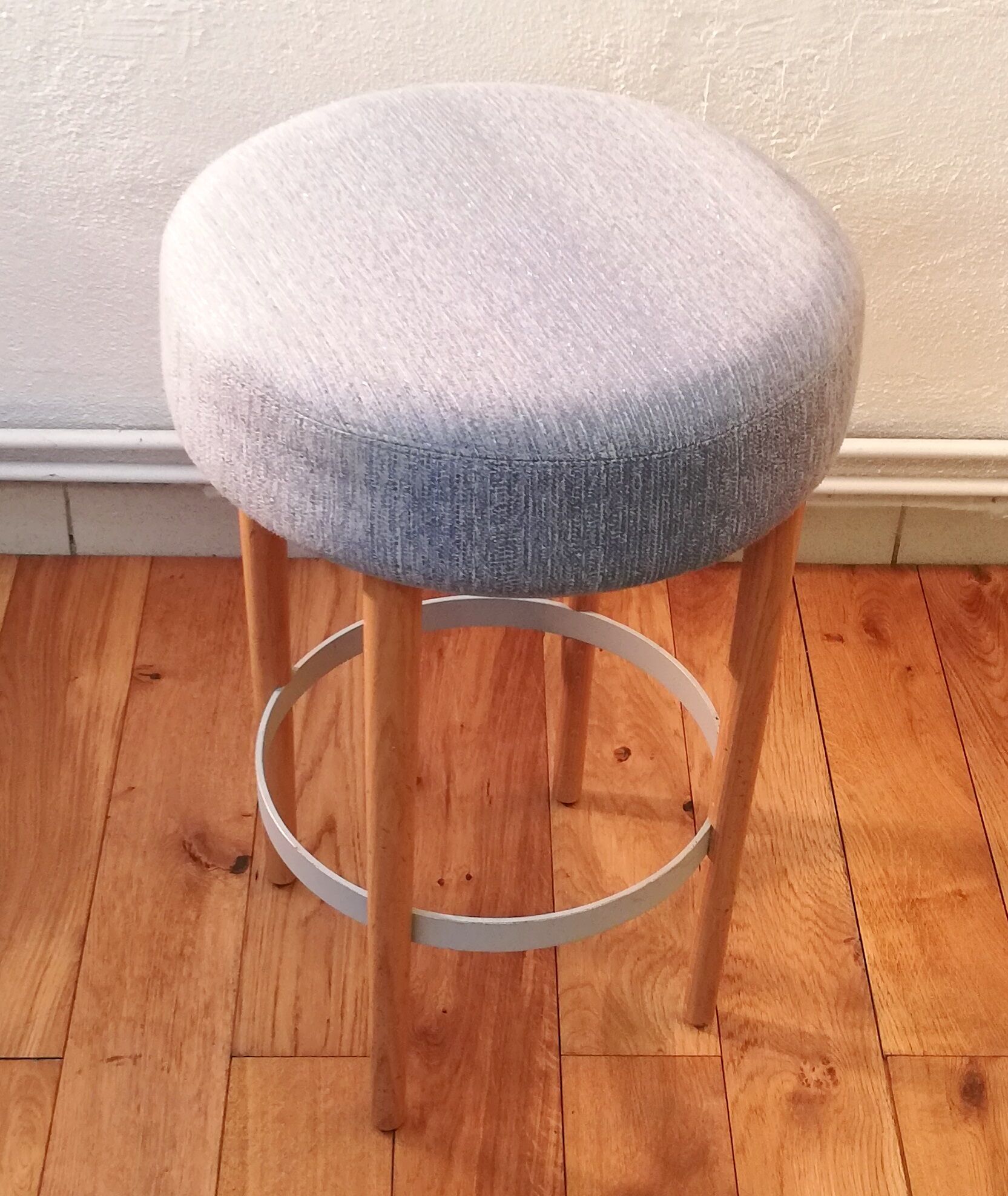 Vintage stool blue fabric