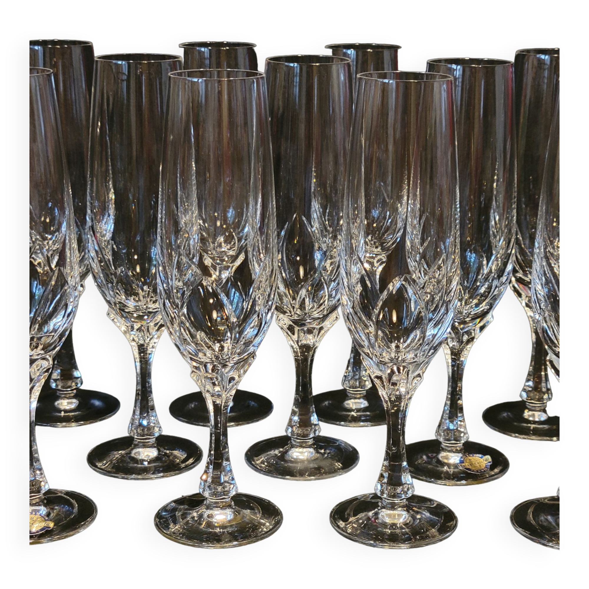 10 crystal champagne flutes 24% Cristallerie Kaspar Lemberg Lorraine vintage