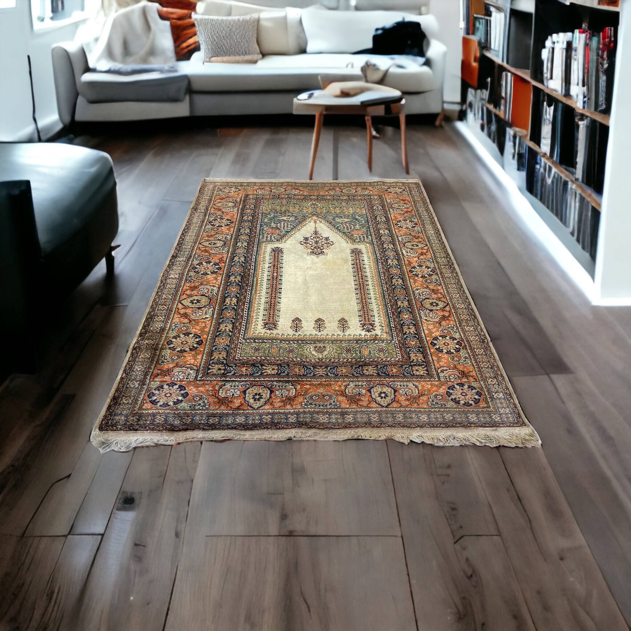 Vintage Turkish Silk & Wool  Rug , 186 x 120 cm