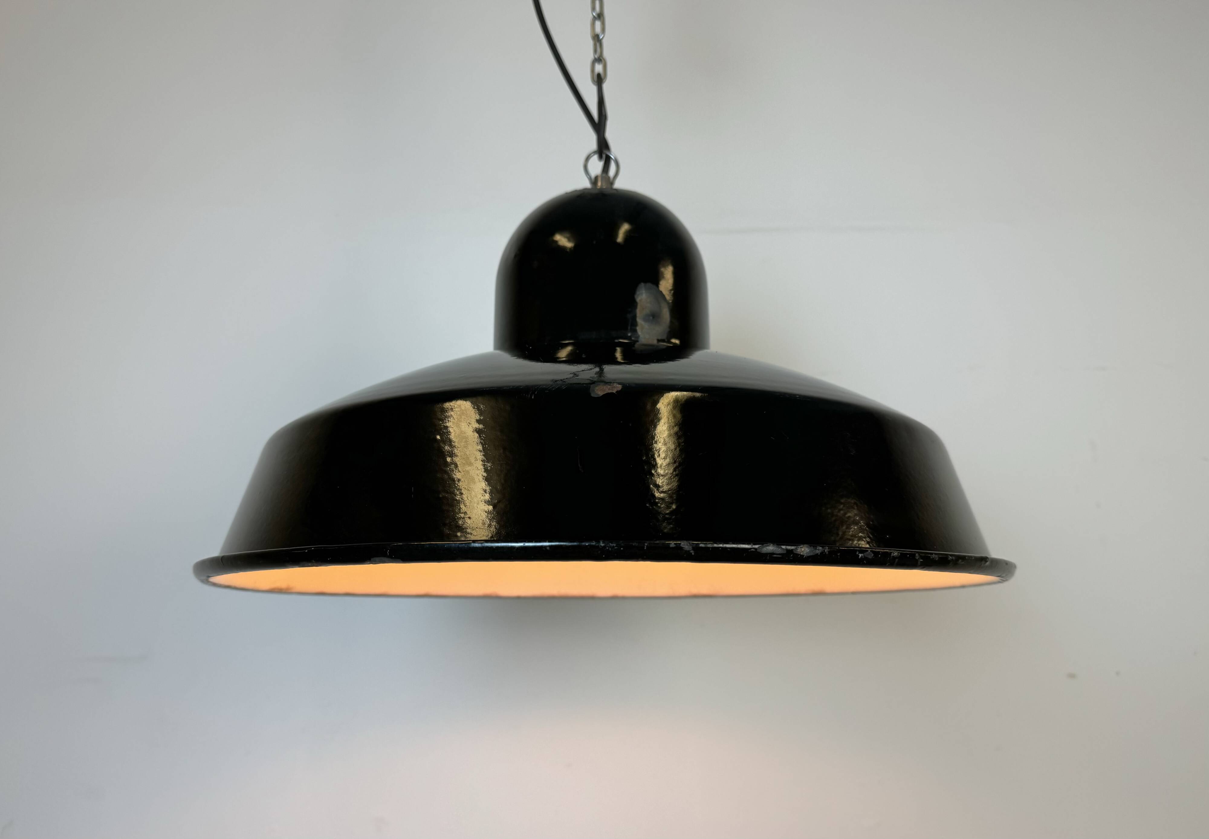 Industrial Black Enamel Factory Pendant Lamp, 1960s