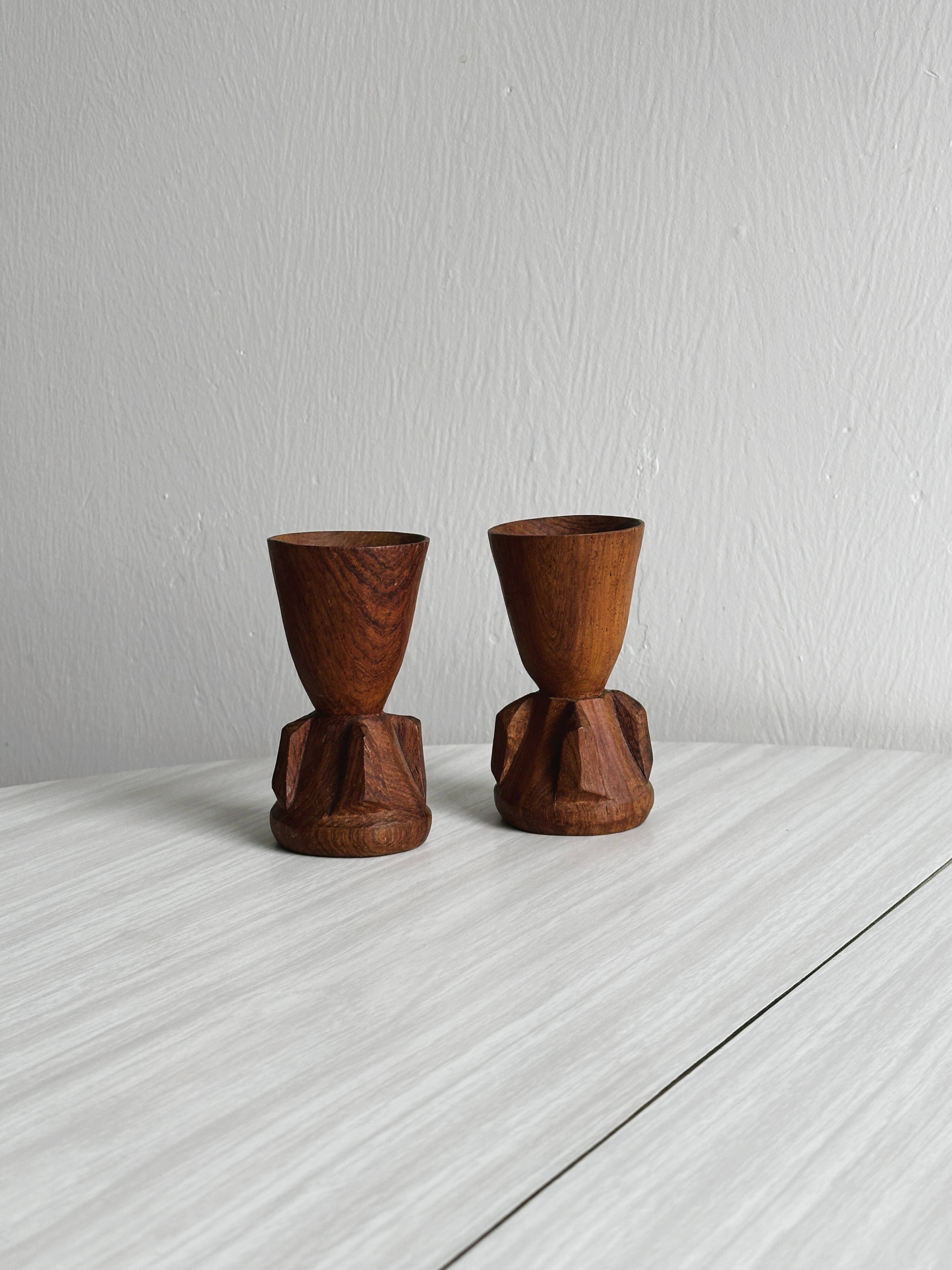 Pair of wooden egg cups