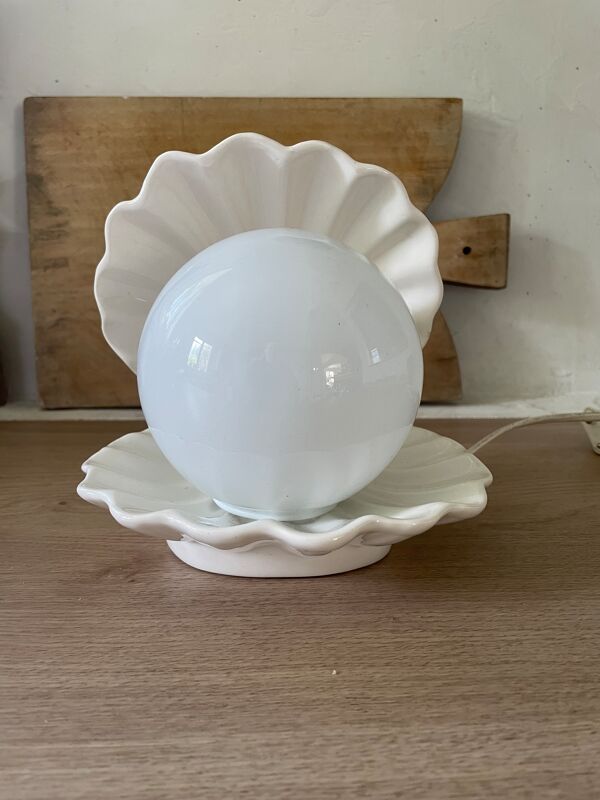 Lampe veilleuse coquillage vintage, céramique et opaline