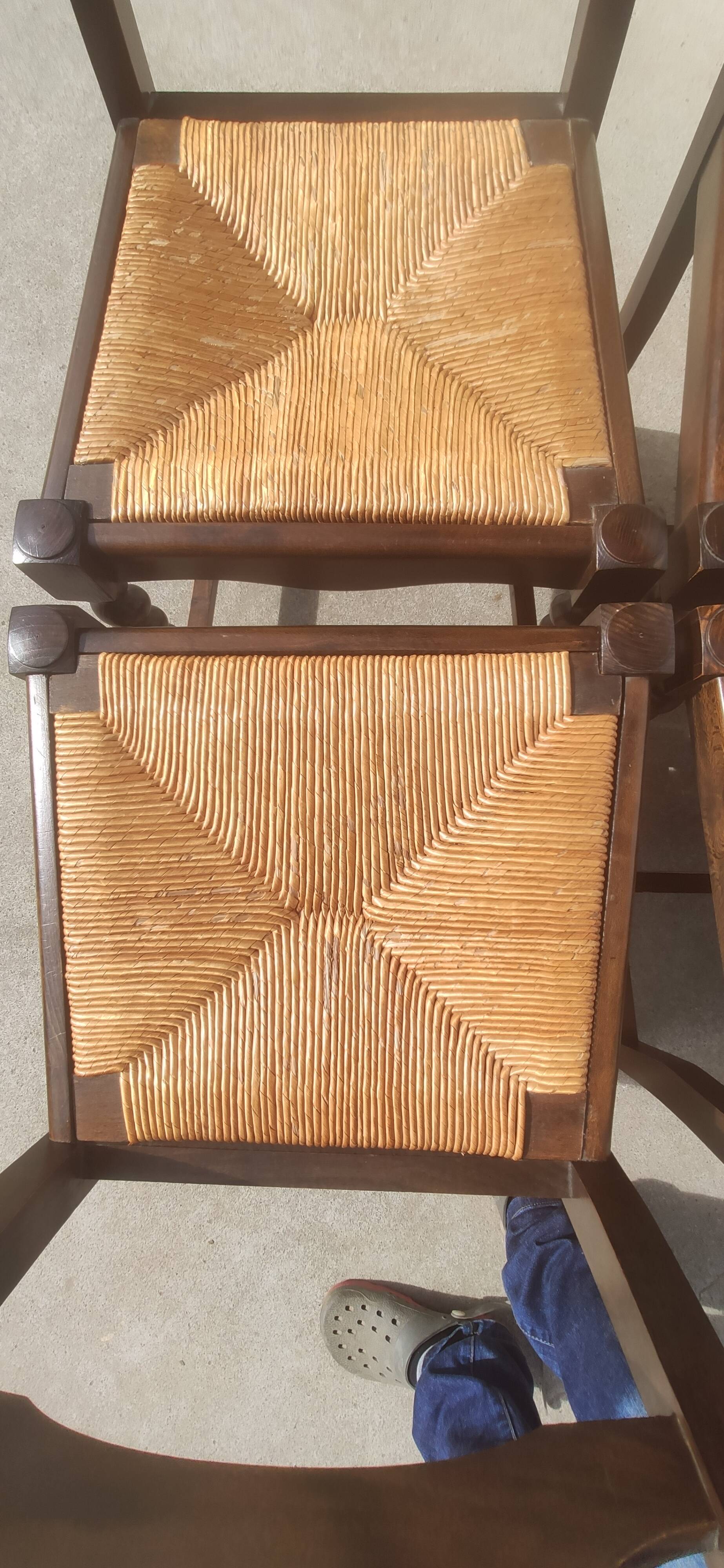 6 wooden and straw chairs, Louis XIII style