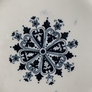 Lot of 12 old flat plates and 2 dishes, Terre de fer Henri II Salins