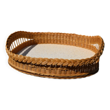 Large original tray in vintage woven rattan
