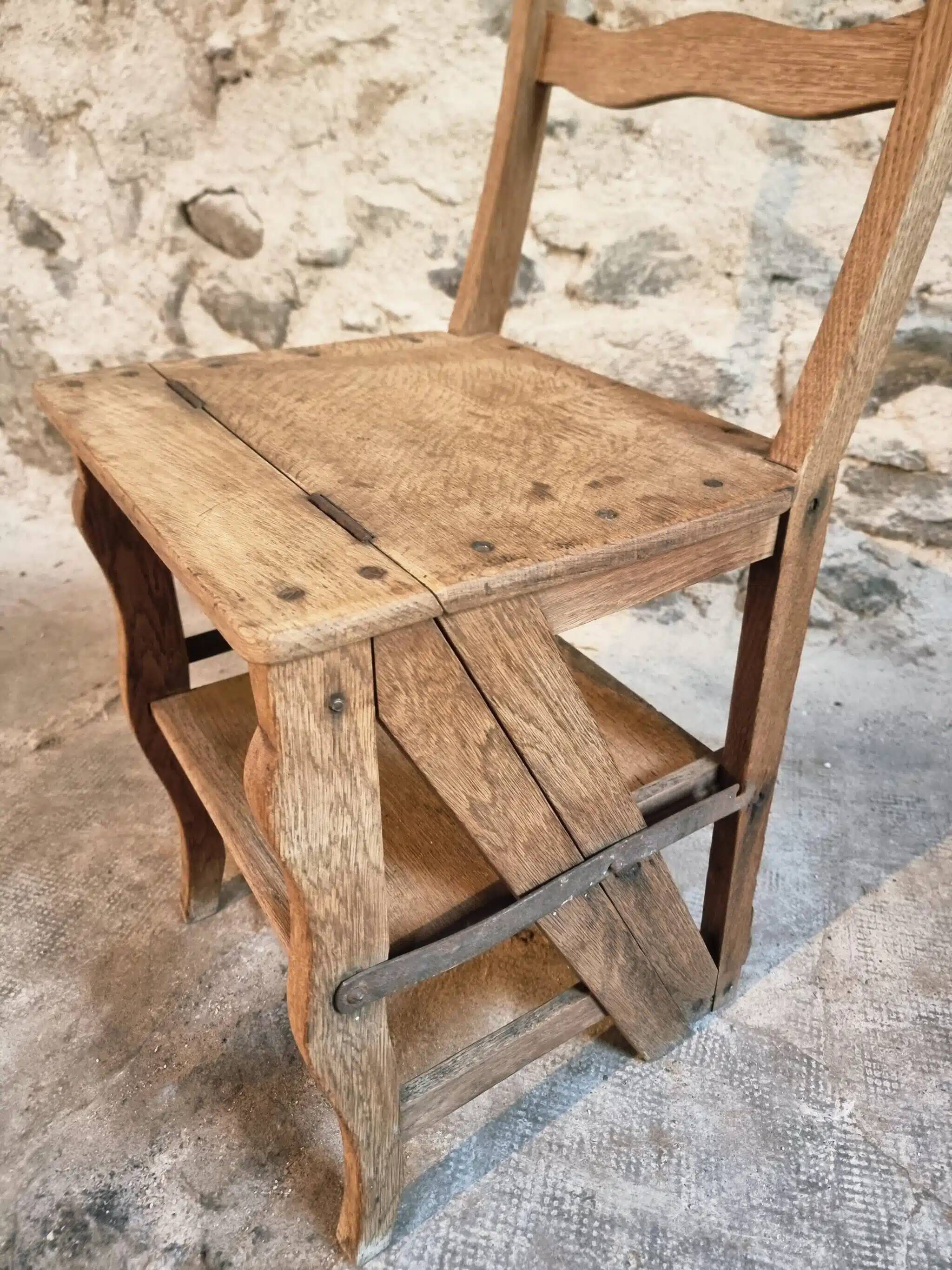 Antique French Oak Ladder Library Chair – Metamorphic Stepladder Chair