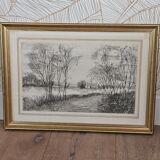 Signed countryside landscape engraving