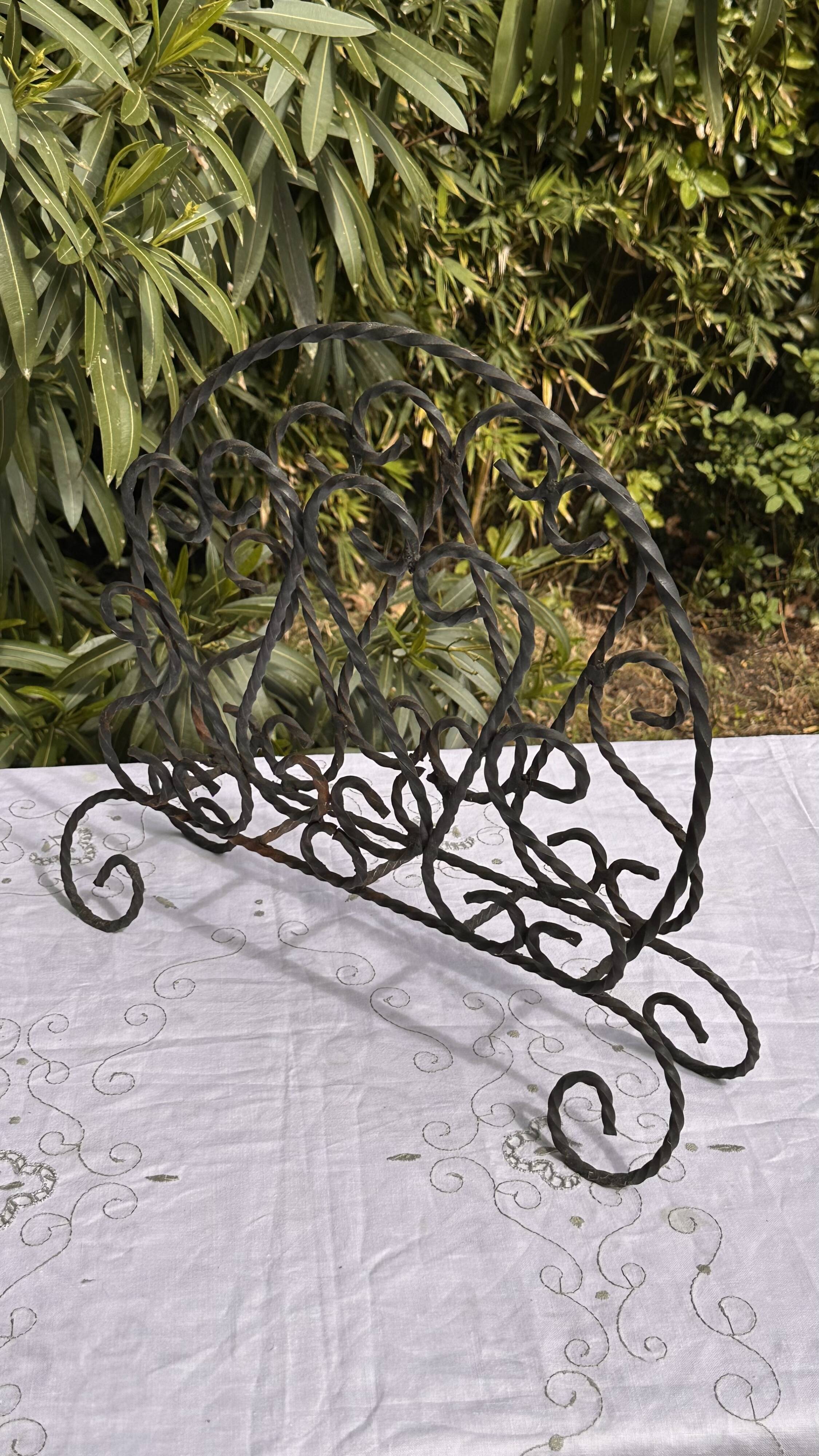 Vintage Magazine Rack - Twisted Wrought Iron Magazine or Vinyl Record Holder