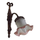 French Bronze Empire Style Ribbon & Bows Wall Light with Frilled Glass Shade 5140