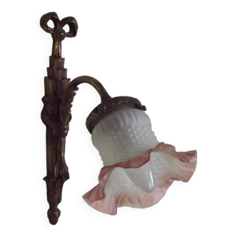 French Bronze Empire Style Ribbon & Bows Wall Light Frilled Glass Shade 5140