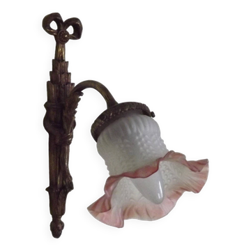 French Bronze Empire Style Ribbon & Bows Wall Light Frilled Glass Shade 5140