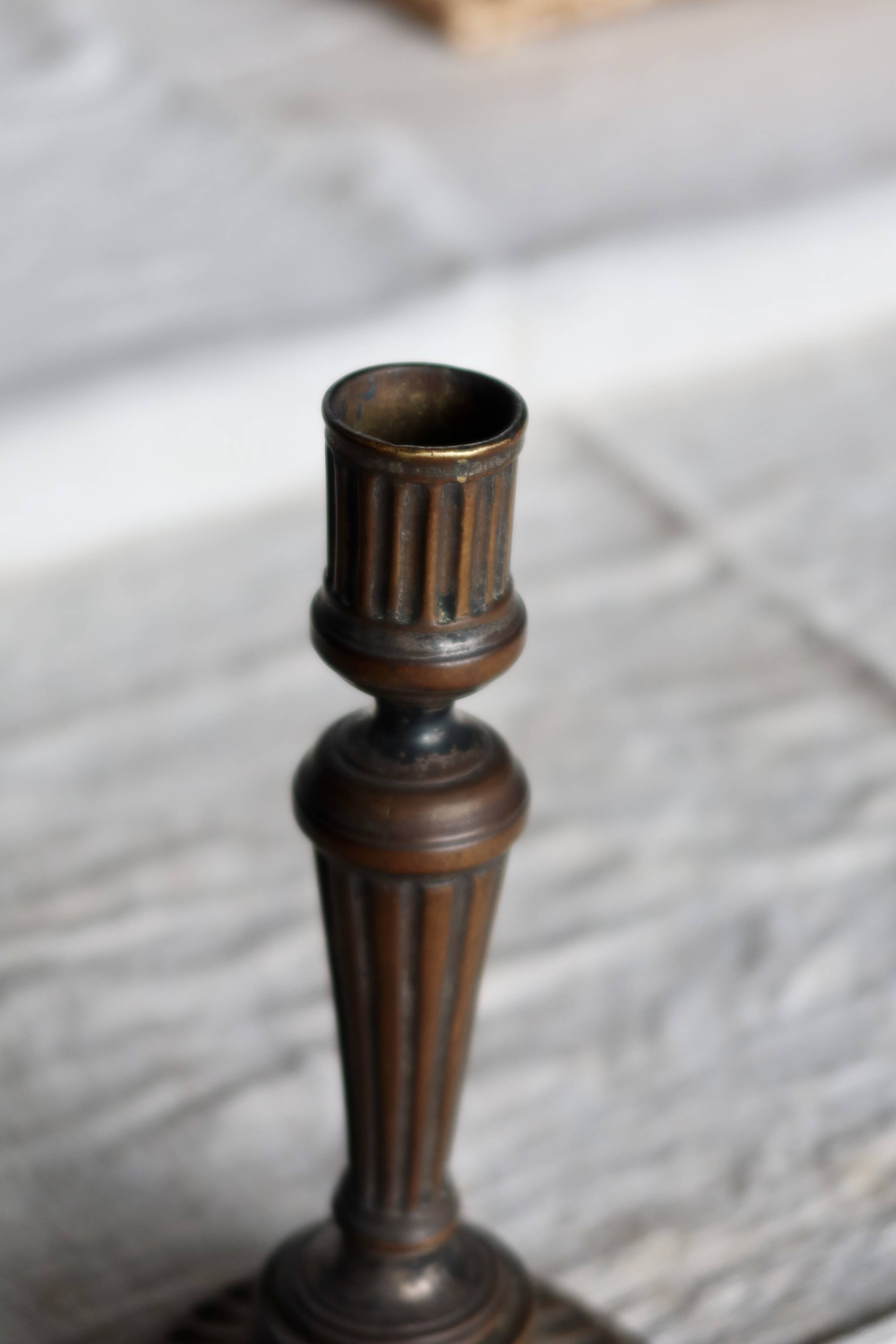 Large antique brass candlestick - Patina