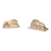 Pair of lions after Canova, alabaster sculpture circa 1880