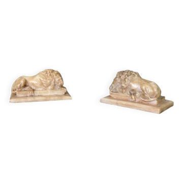 Pair of lions after Canova, alabaster sculpture circa 1880