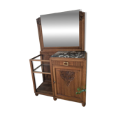 Meuble Art déco en bois avec miroir pivotant et plateau en marbre