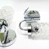 Pair of 1970 chrome metal wall light and molded glass globes.