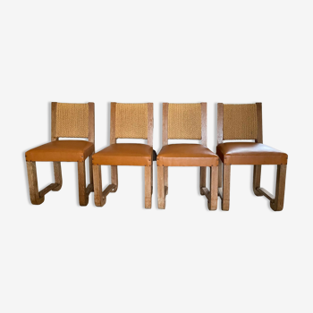 Francisque Chaleyssin, suite de 4 chaises en chêne modernistes