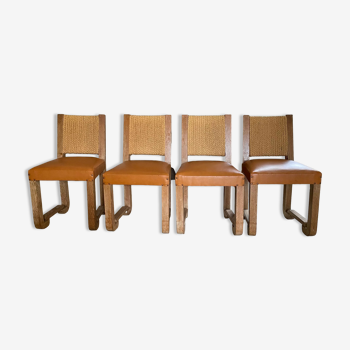 Francisque Chaleyssin, suite of 4 modernist oak chairs