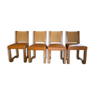 Francisque Chaleyssin, suite de 4 chaises en chêne modernistes